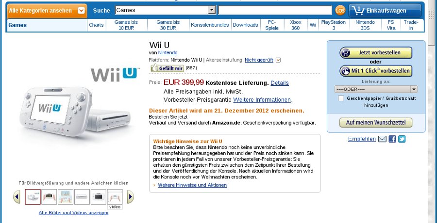 Wii U in prevendita su Amazon.de a 399,99 euro